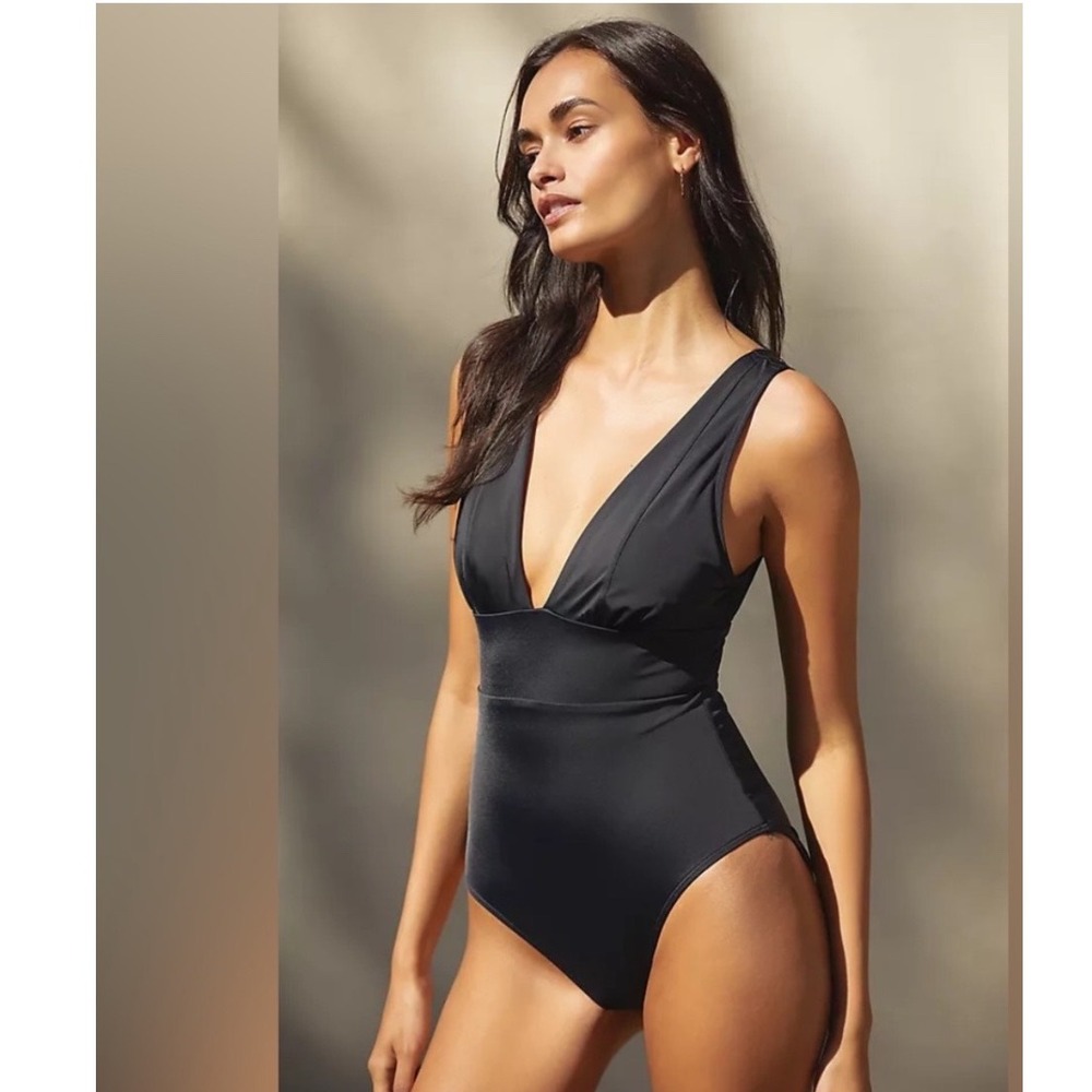 Andie Swim Mykonos One Piece Swimsuit Black Medium Coverage AO229 Size‎ Large